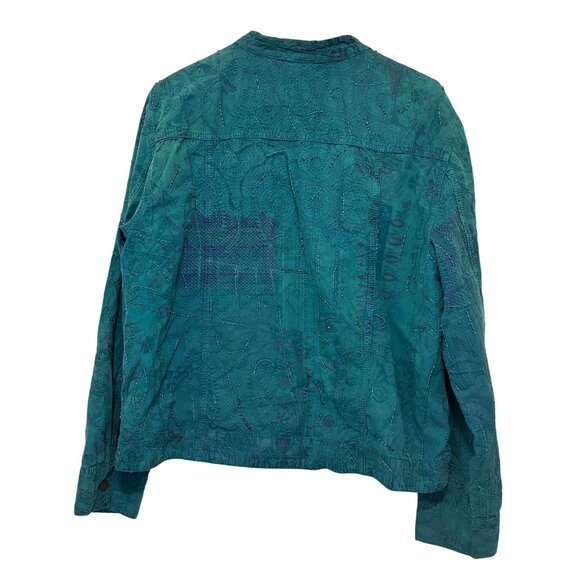 Chicos Size 2 Teal Embroidered Cotton Jacket Made In India - Picture 2 of 4